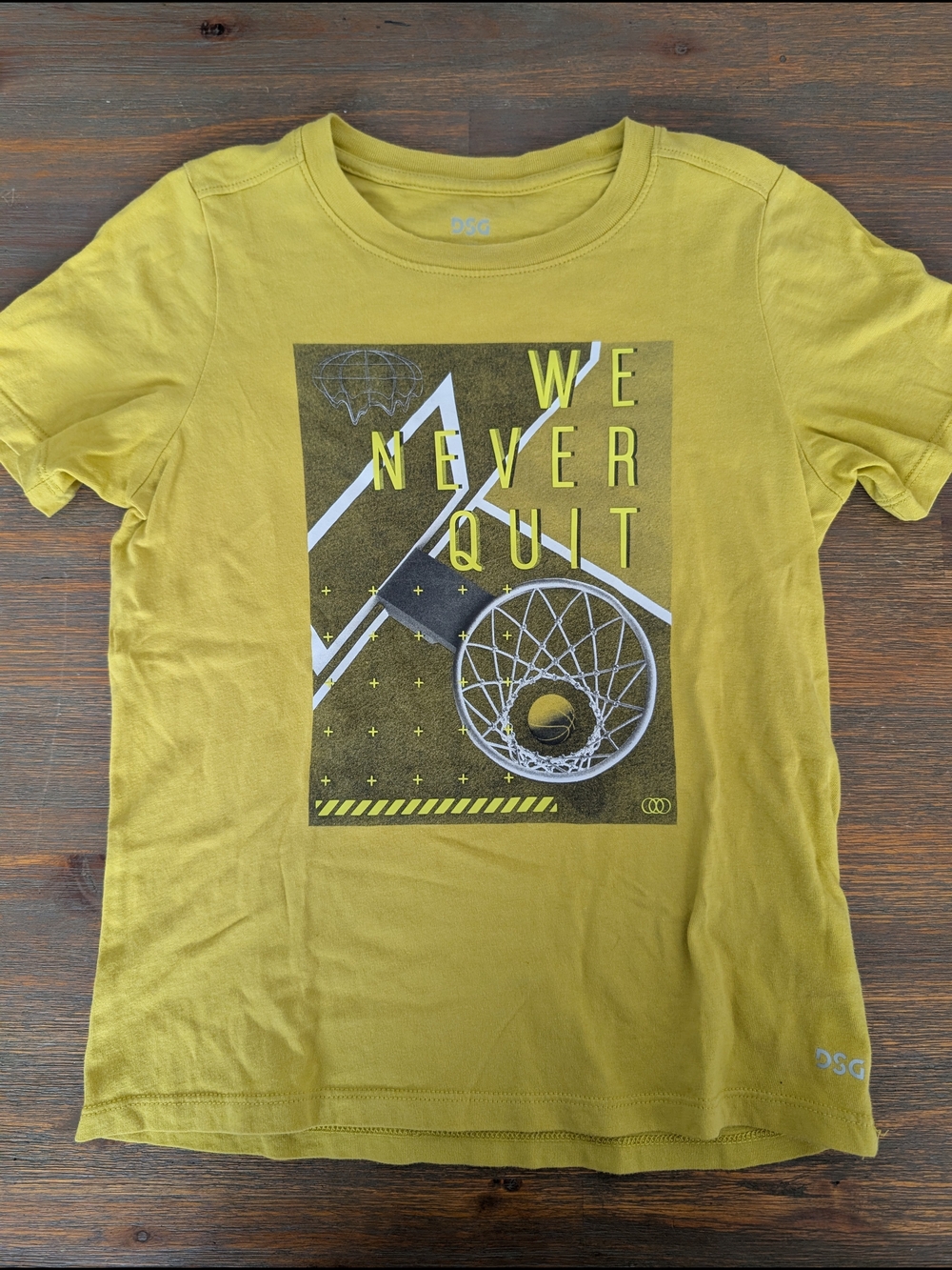 DSG Boys' Yellow Graphic Basketball Short Sleeve Tee - We Never Quit